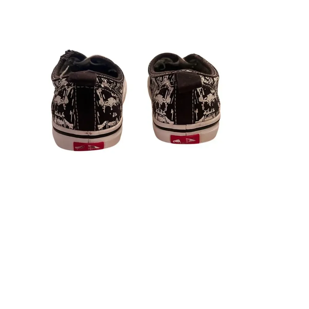 Vans Boy's 10T White Black Elastic Lace Glow Skulls Slip-on Skater Sneakers